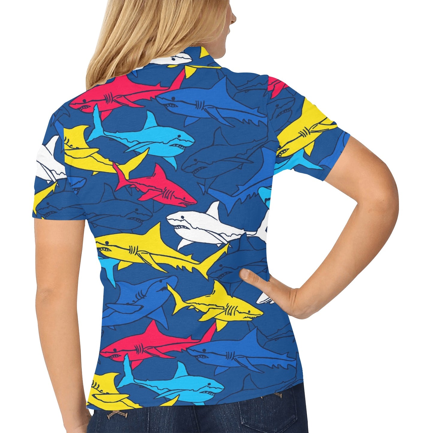 Shark Color Pattern Women's Polo Shirt