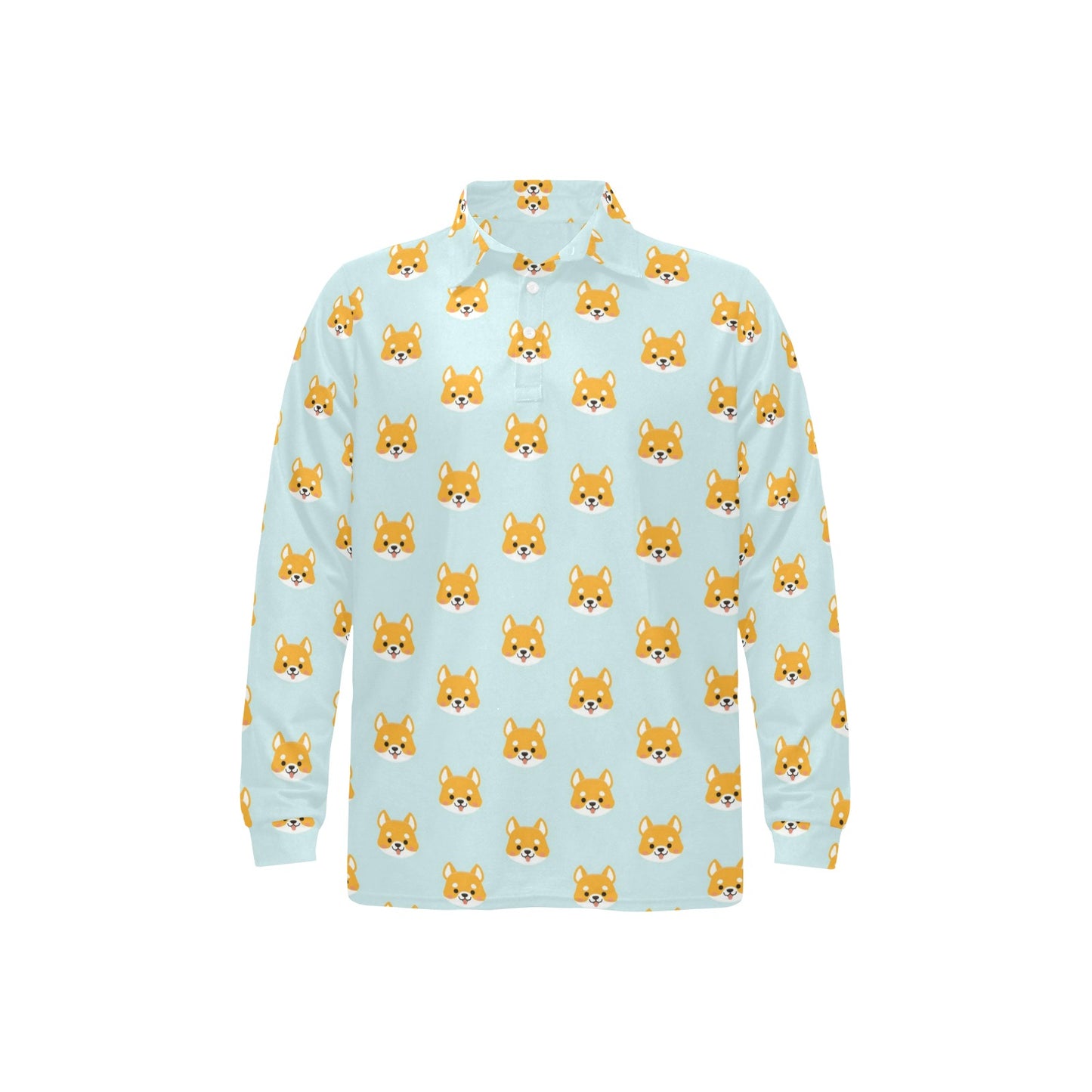 Shiba Inu Print Design LKS301 Long Sleeve Polo Shirt For Men's