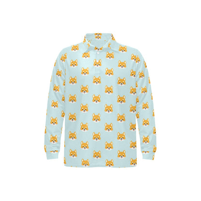 Shiba Inu Print Design LKS301 Long Sleeve Polo Shirt For Men's