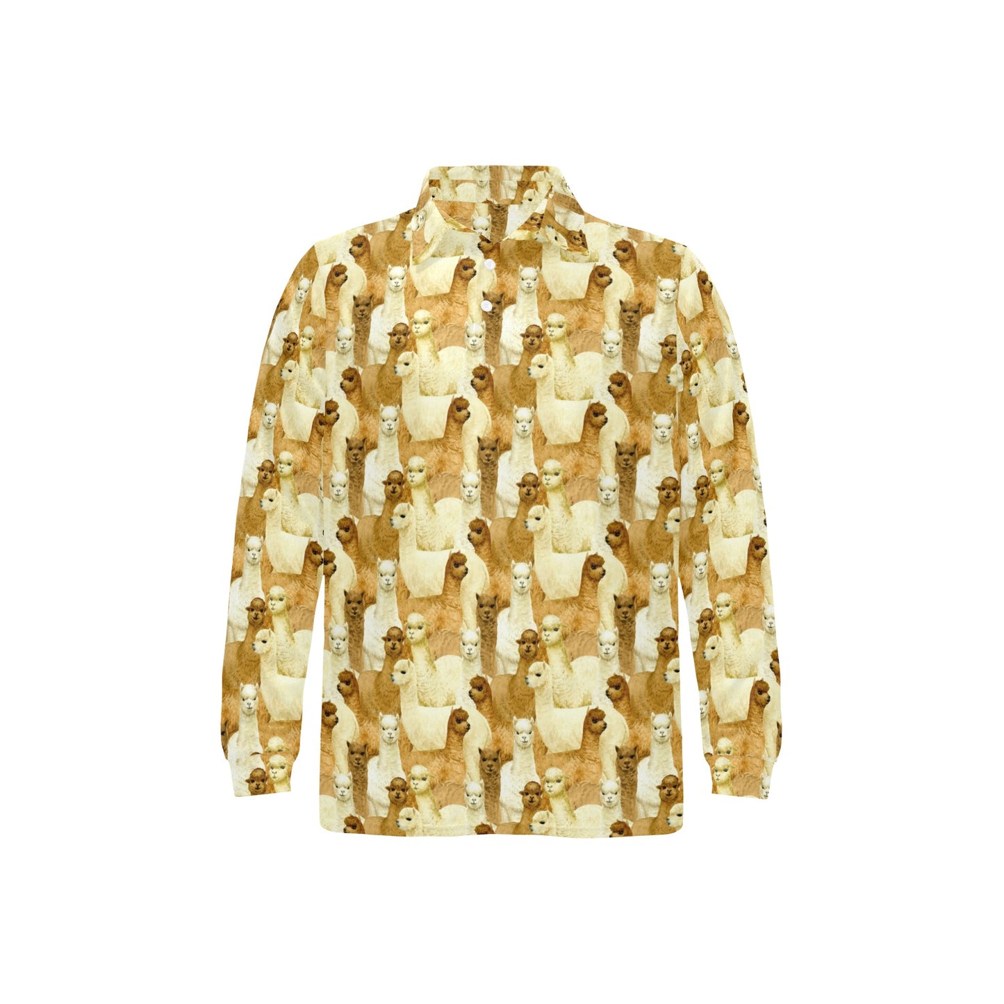 Alpaca Watercolor Design Themed Print Long Sleeve Polo Shirt For Men's