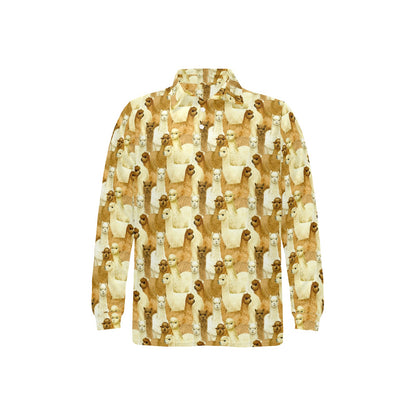 Alpaca Watercolor Design Themed Print Long Sleeve Polo Shirt For Men's