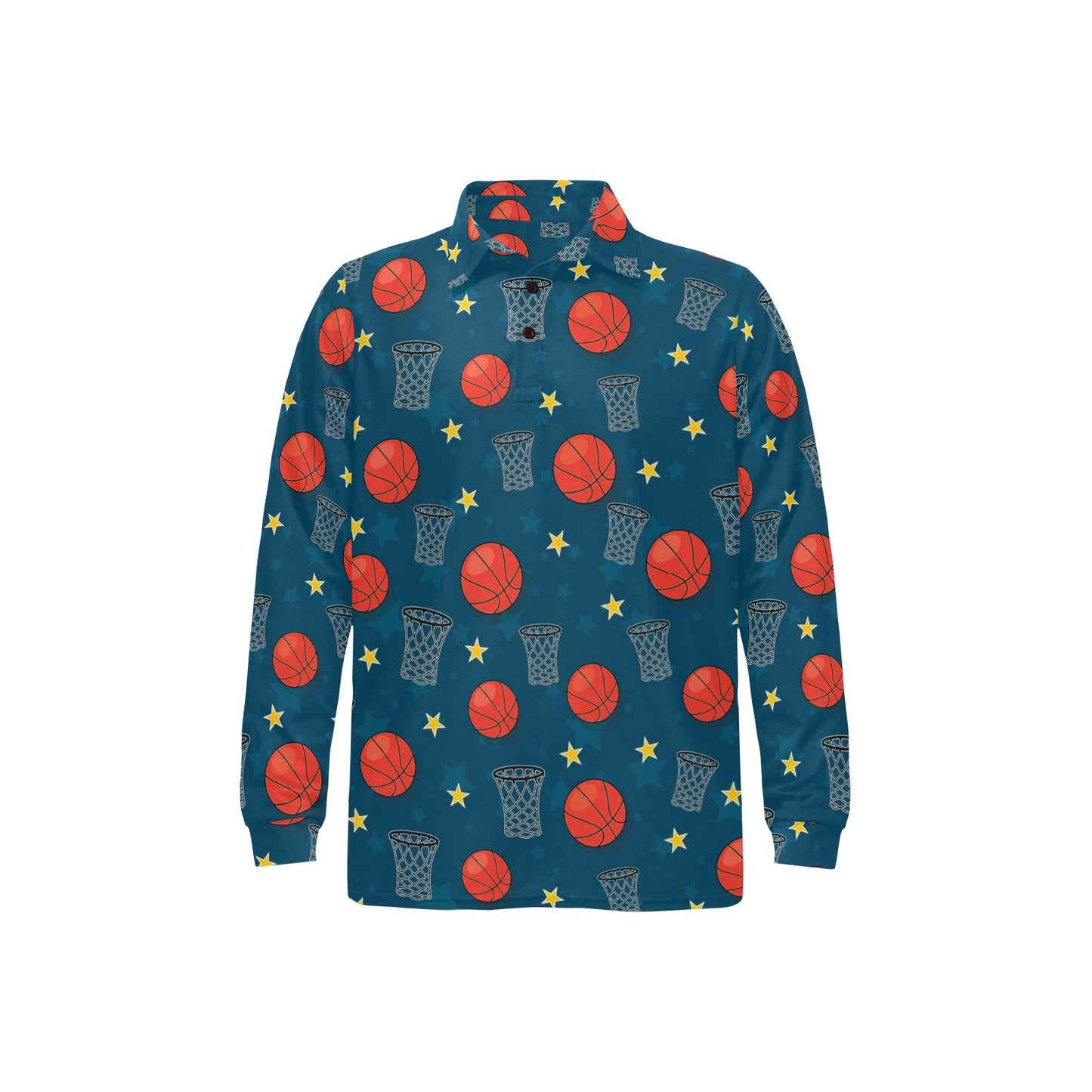 Basketball Classic Print Pattern Long Sleeve Polo Shirt For Men's