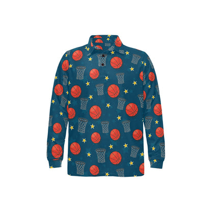 Basketball Classic Print Pattern Long Sleeve Polo Shirt For Men's
