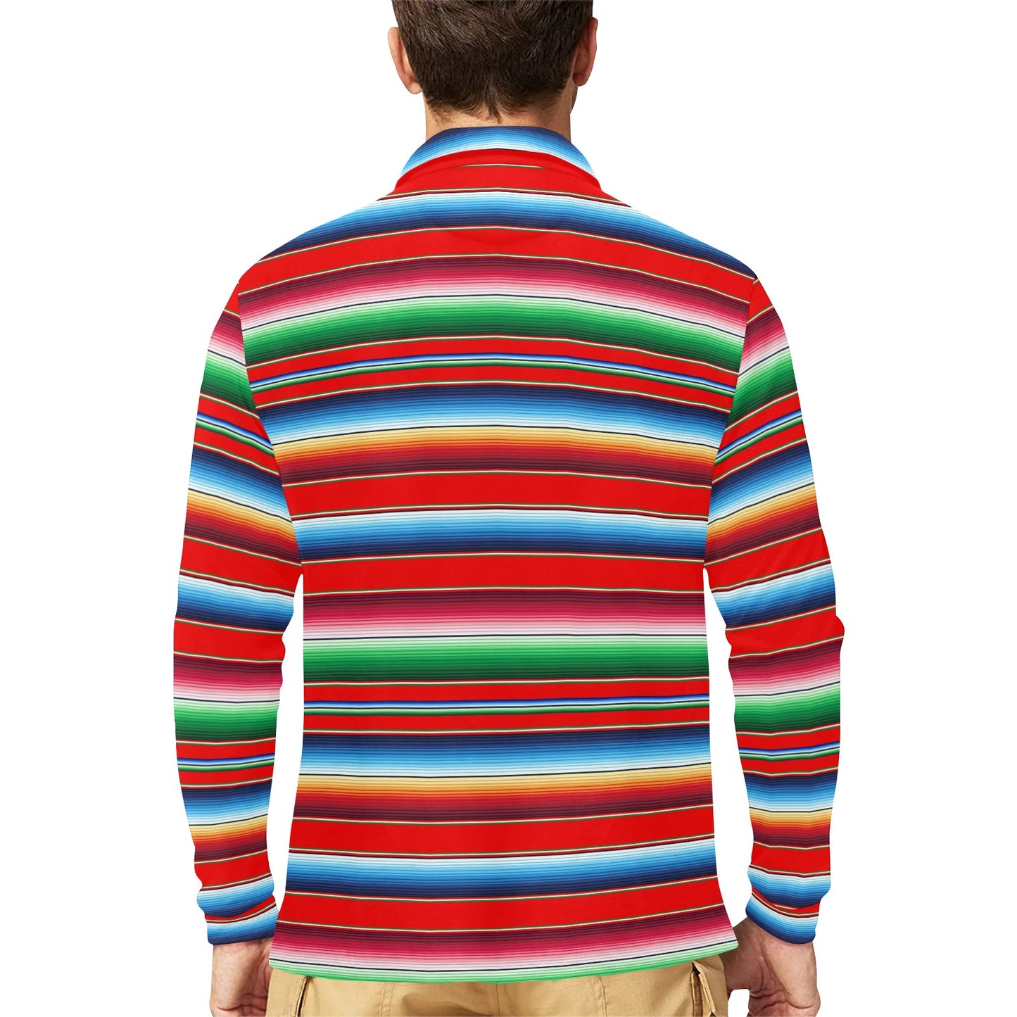 Serape Print Long Sleeve Polo Shirt For Men's