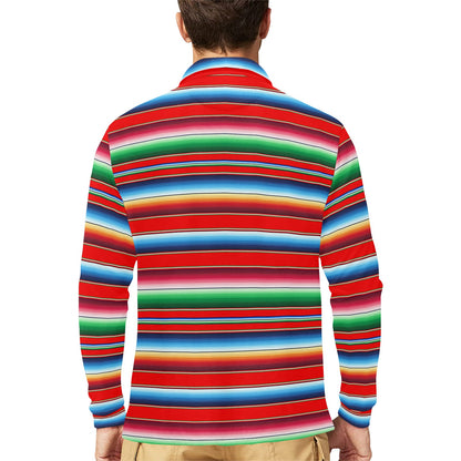 Serape Print Long Sleeve Polo Shirt For Men's