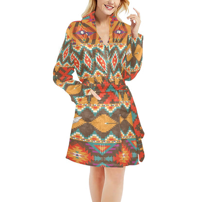 Native Pattern Print Design A01 Women's Fleece Robe