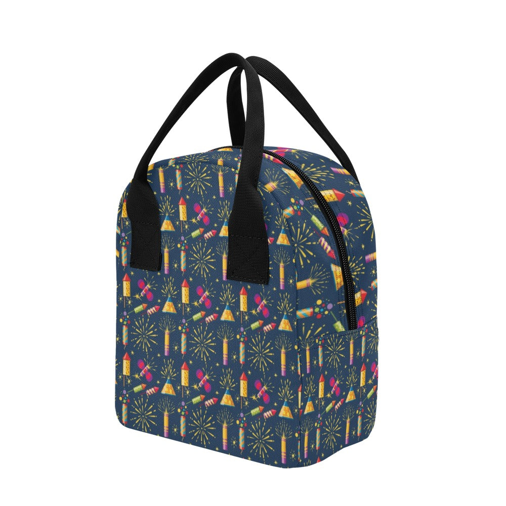 Firework Sparkling Rockets Print Design LKS306 Insulated Lunch Bag