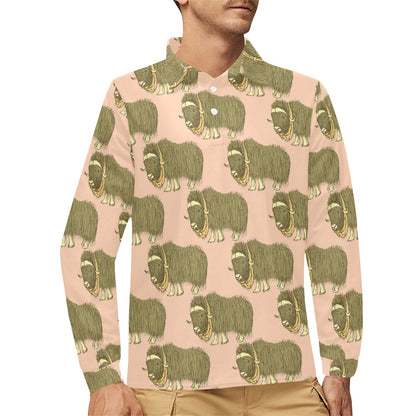Yak Pattern Print Design 01 Long Sleeve Polo Shirt For Men's