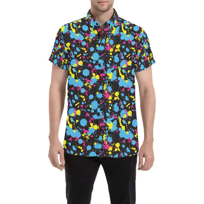 Splatter Colorful Print Design LKS301 Men Short Sleeve Button Up Shirt