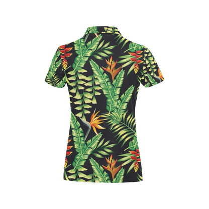 Hawaiian Flower Tropical Palm Leaves Women's Polo Shirt