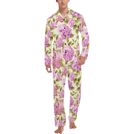 Hydrangea Pattern Print Design HD05 Men's Long Pajama Set