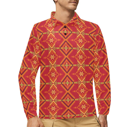 Southwest Pattern Print Design LKS305 Long Sleeve Polo Shirt For Men's