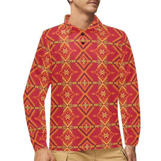 Southwest Pattern Print Design LKS305 Long Sleeve Polo Shirt For Men's