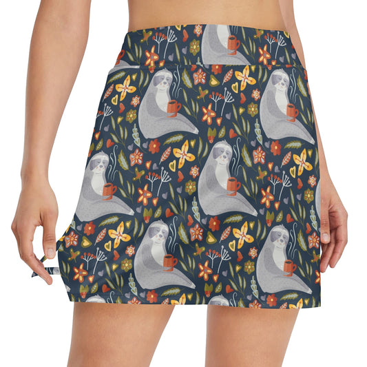Sloth Print Design LKS303 17" Golf & Pickleball Skort with Pockets