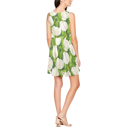 Tulip White Pattern Print Design TP05 Sleeveless Dress