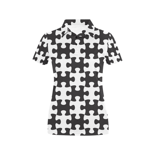 Puzzle Black White Pattern Print Design A02 Women's Polo Shirt