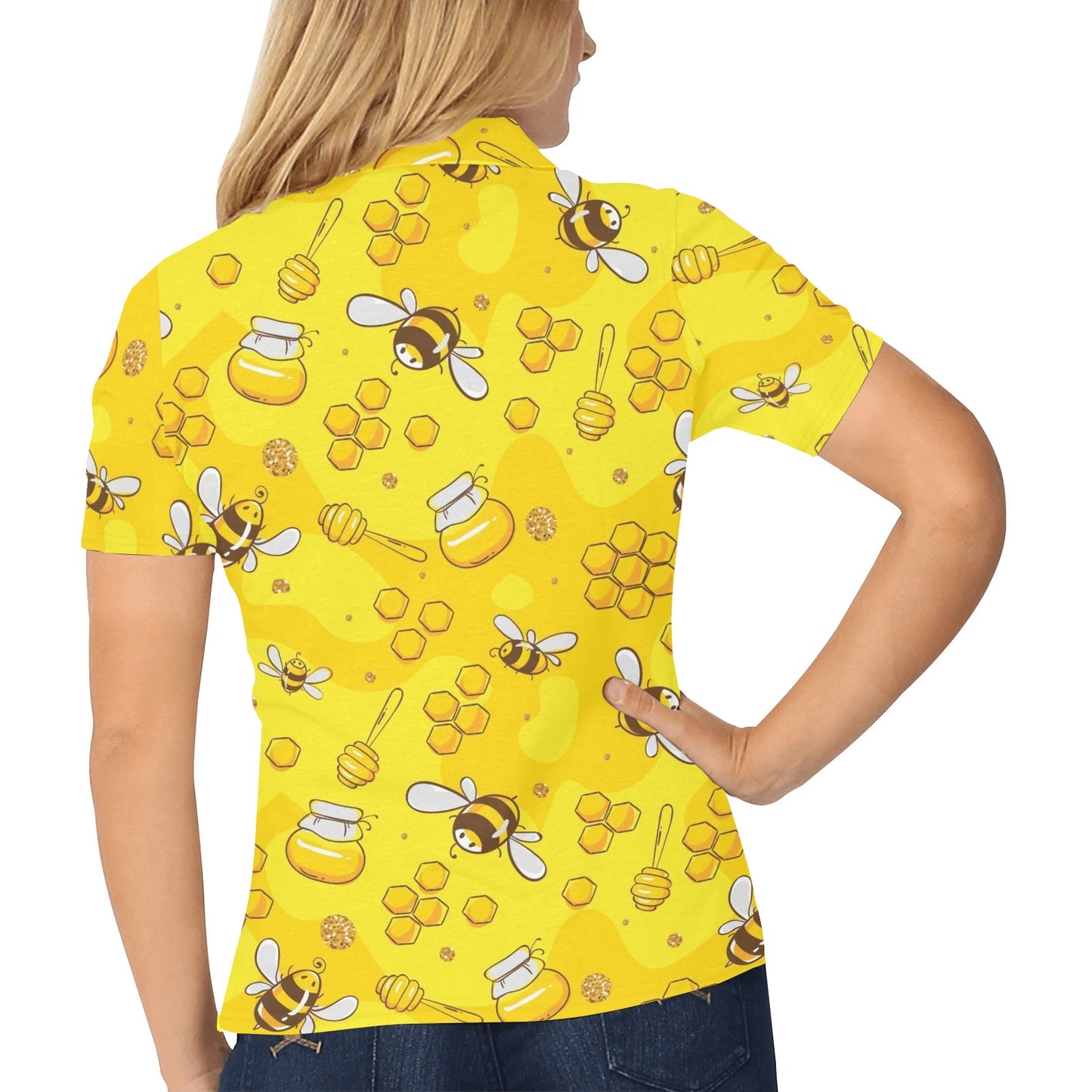 Bee Pattern Print Design BEE01 Women's Polo Shirt