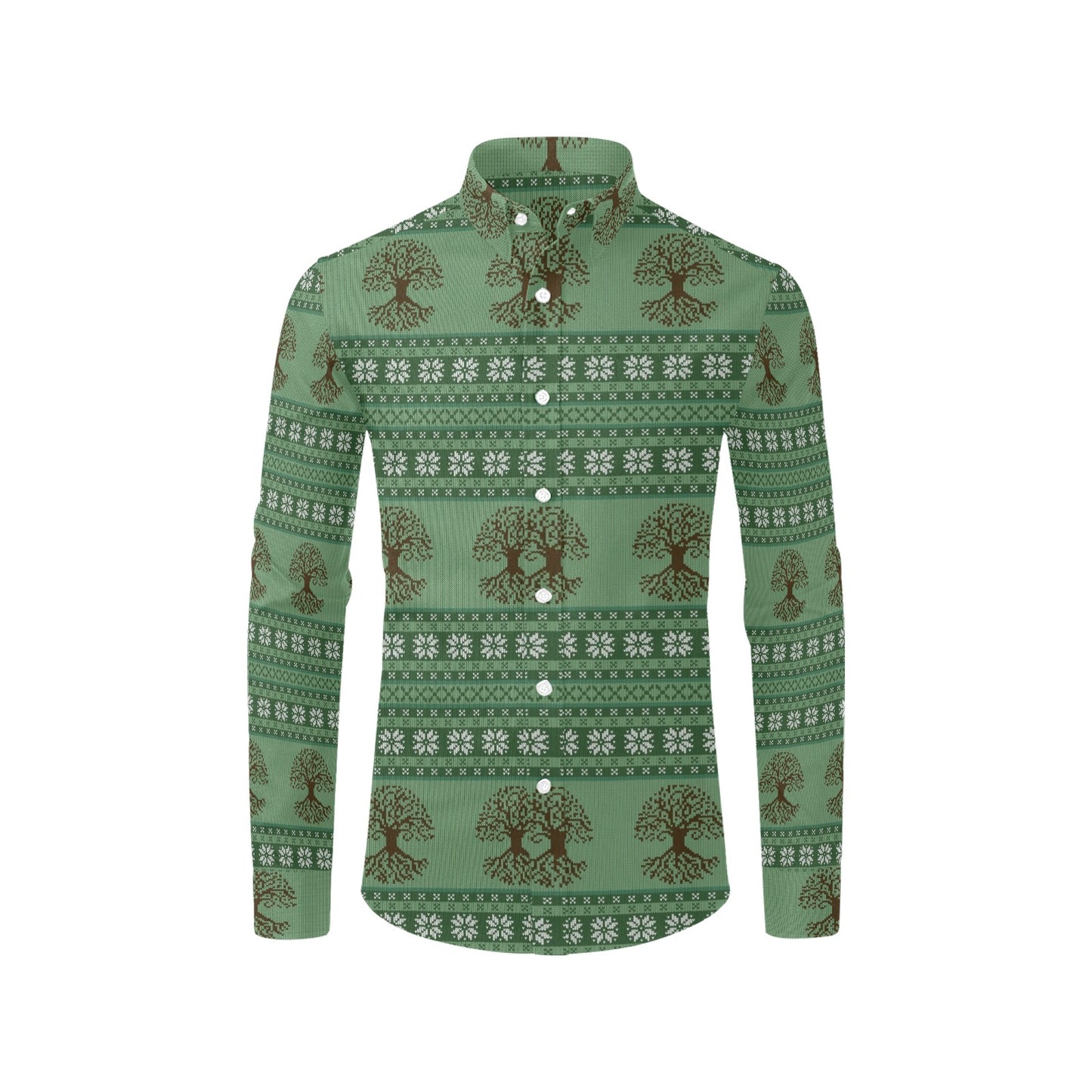 Tree Of Life Knit Style Print Design LKS301 Men's Long Sleeve Dress Shirt