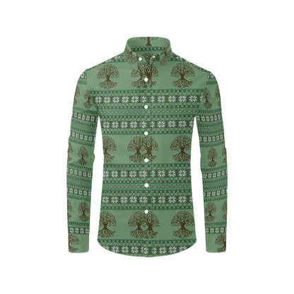 Tree Of Life Knit Style Print Design LKS301 Men's Long Sleeve Dress Shirt