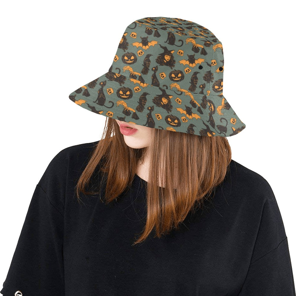 Witch Bat Halloween Print Design LKS305 Unisex Bucket Hat