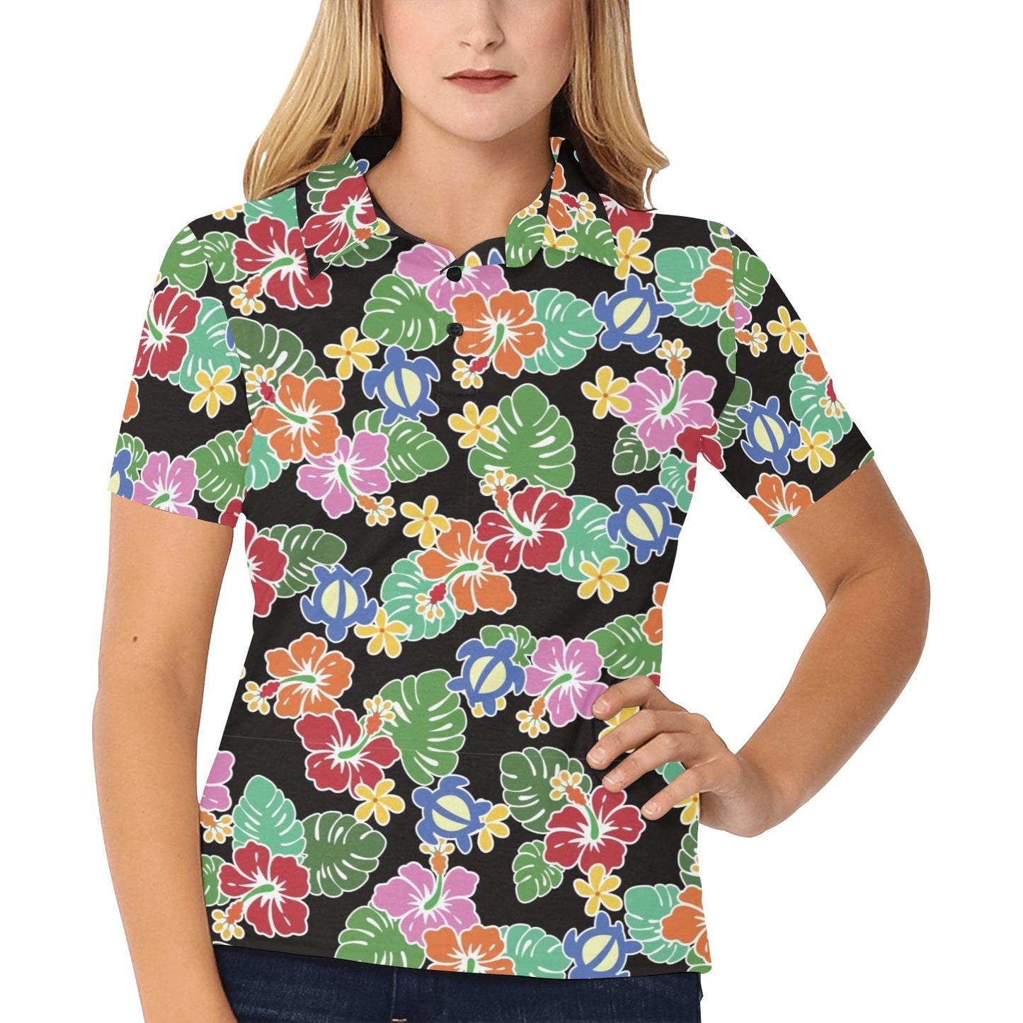 Hawaiian Themed Pattern Print Design H010 Women's Polo Shirt