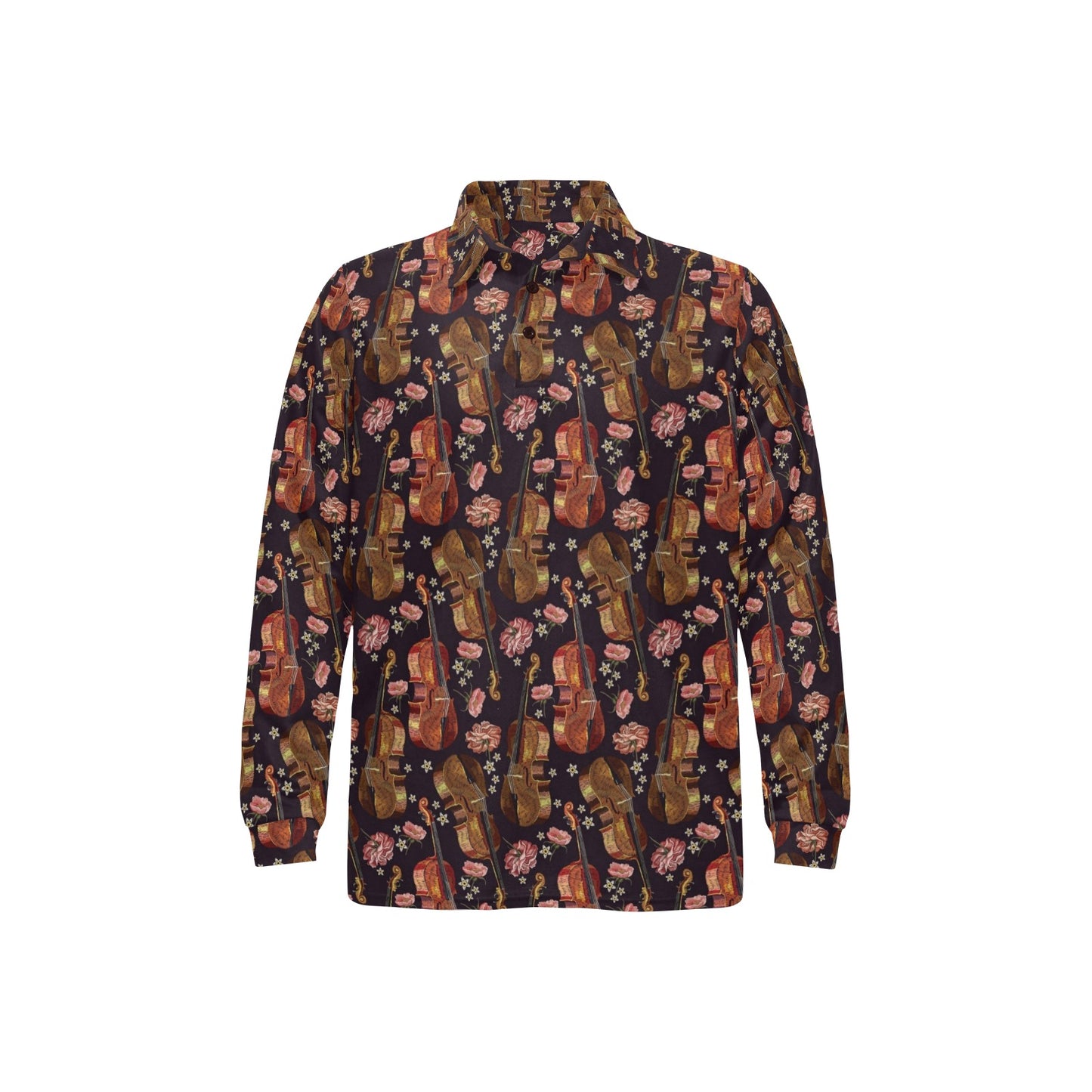 Violin Print Design LKS402 Long Sleeve Polo Shirt For Men's