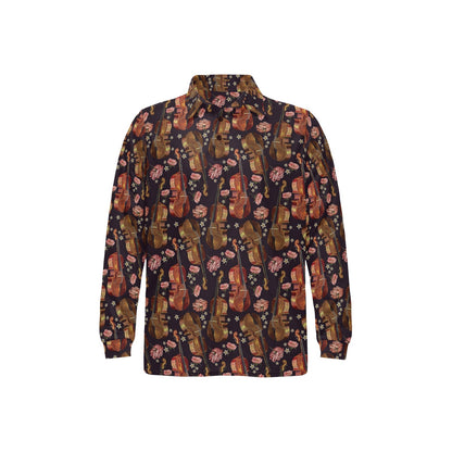 Violin Print Design LKS402 Long Sleeve Polo Shirt For Men's