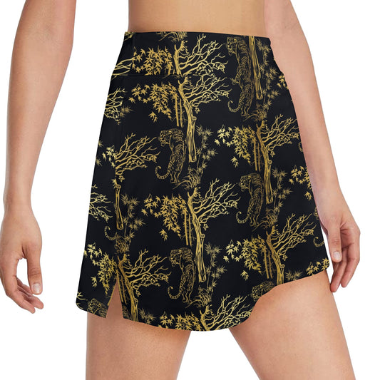 Tiger Gold Print Design LKS307 17" Golf & Pickleball Skort with Pockets