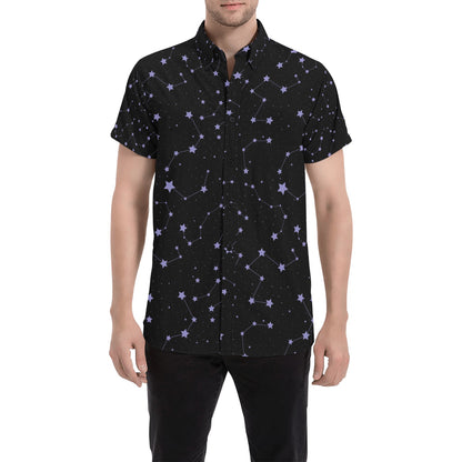 Star Print Design LKS303 Men Short Sleeve Button Up Shirt