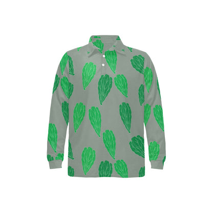 Lettuce Pattern Print Design 02 Long Sleeve Polo Shirt For Men's