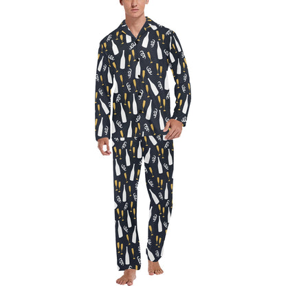 Champagne Pattern Print Design 01 Men's Long Pajama Set