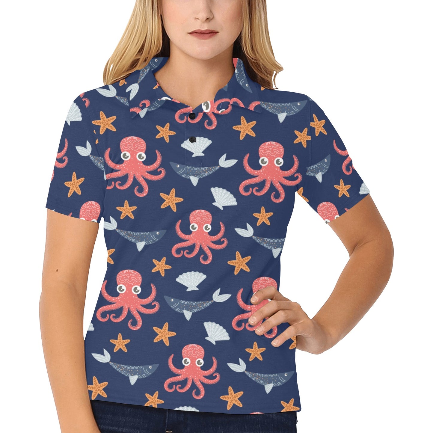 Octopus Pattern Print Design A04 Women's Polo Shirt