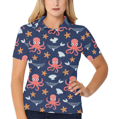 Octopus Pattern Print Design A04 Women's Polo Shirt