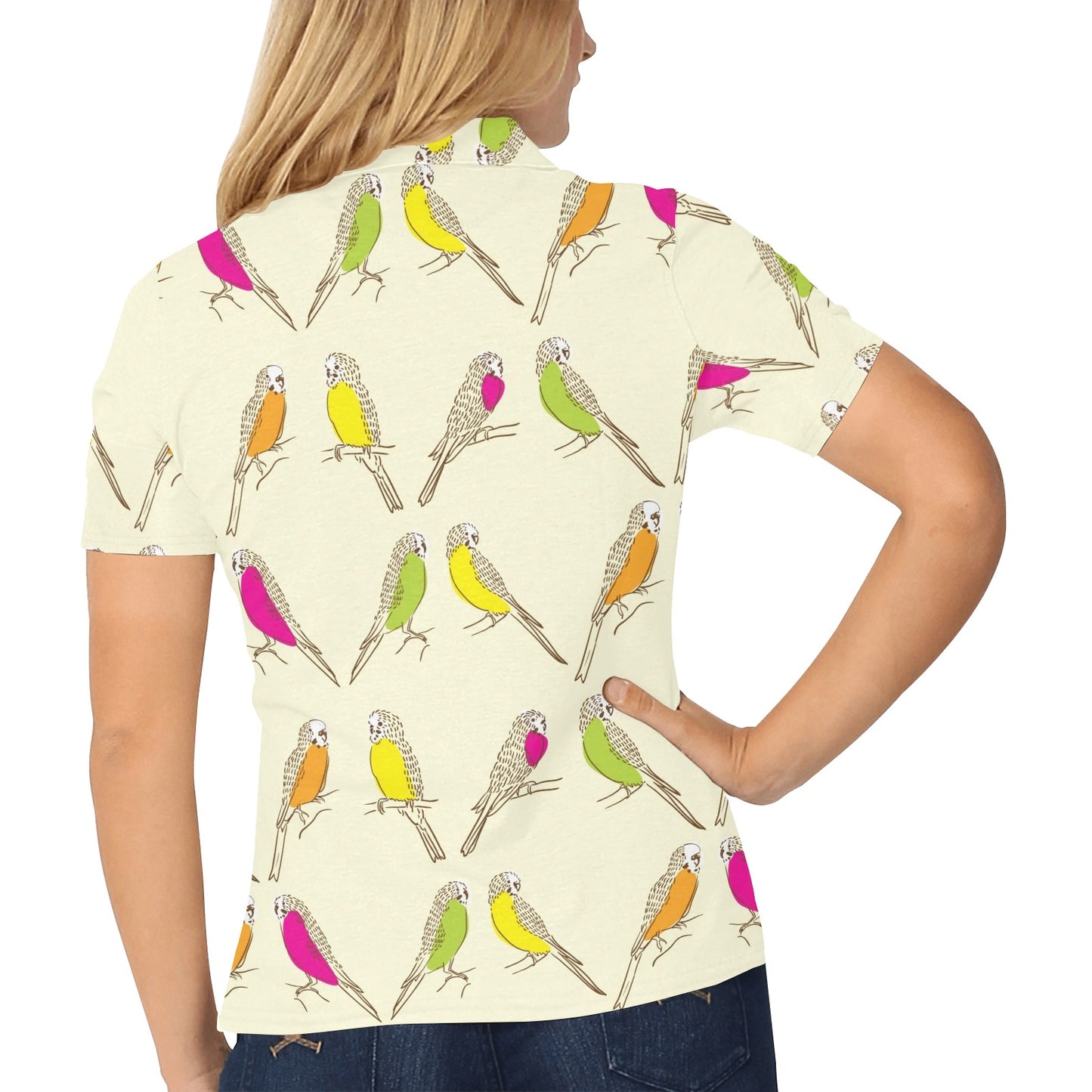 Parakeet Pattern Print Design A01 Women's Polo Shirt