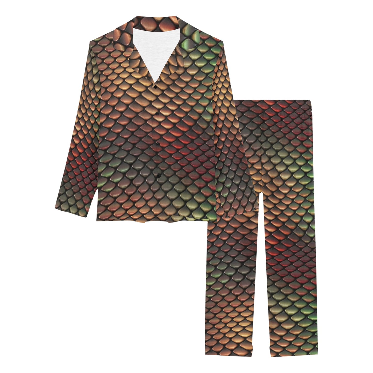 Snake Skin Colorful Print Women's Long Pajama Set