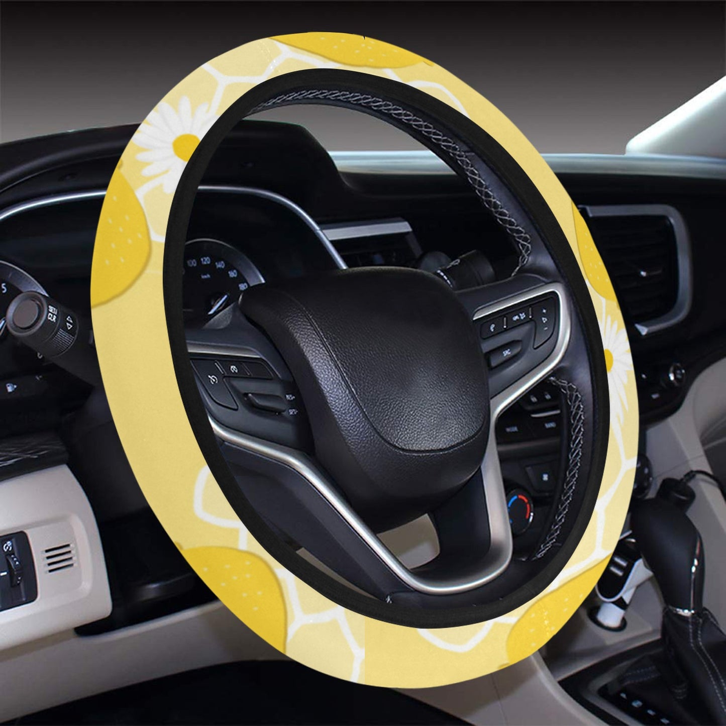 Honey Bee Honeycomb Print Design LKS3010 Steering Wheel Cover with Elastic Edge
