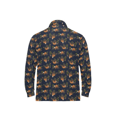 Sloth flower Design Themed Print Long Sleeve Polo Shirt For Men's