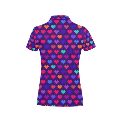 Heart Pixel Pattern Print Design HE03 Women's Polo Shirt