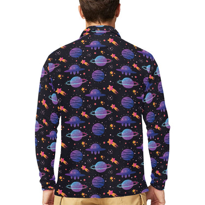 UFO Star Galaxy Print Design LKS308 Long Sleeve Polo Shirt For Men's