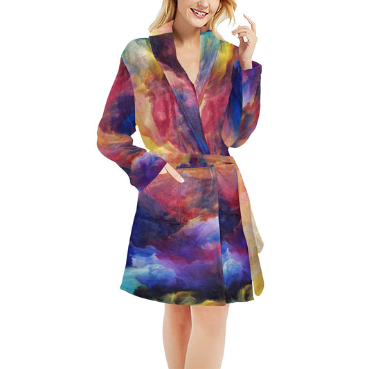 Vortex Twist Swirl Water Color Design Women's Fleece Robe