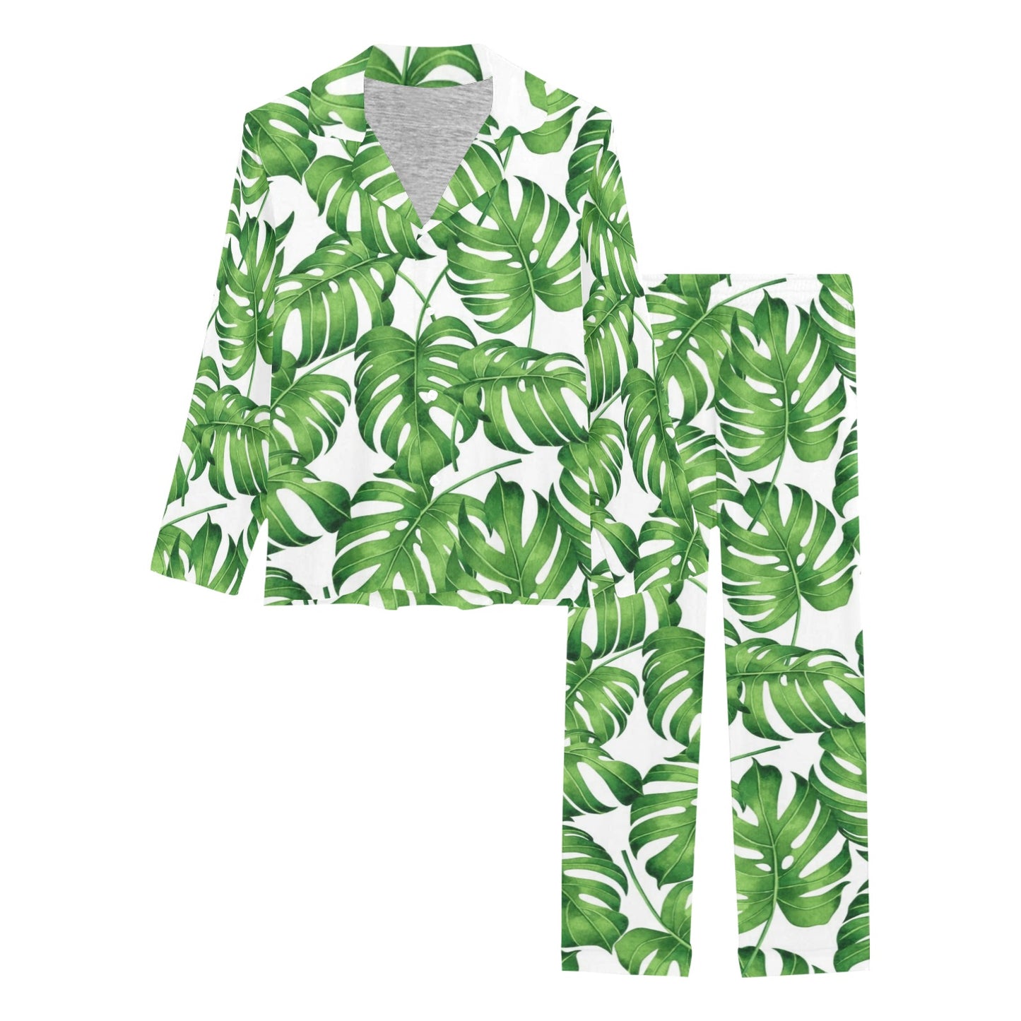 Palm Leaves Pattern Print Design PL08 Women's Long Pajama Set
