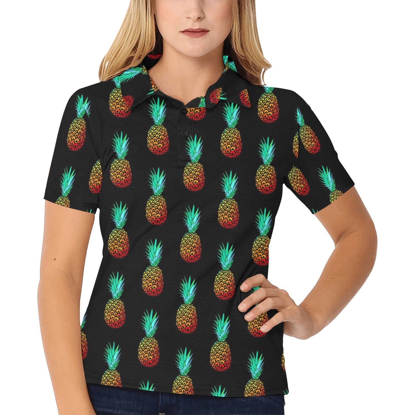 Pineapple Pattern Print Design A05 Women's Polo Shirt