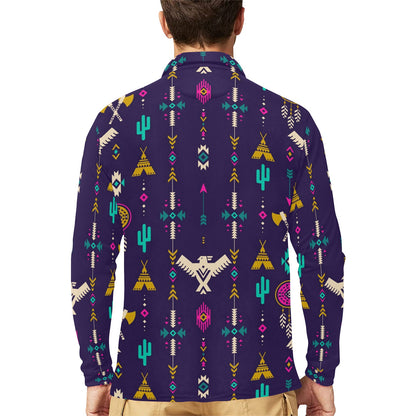 Native American Eagle Indian Pattern Long Sleeve Polo Shirt For Men's
