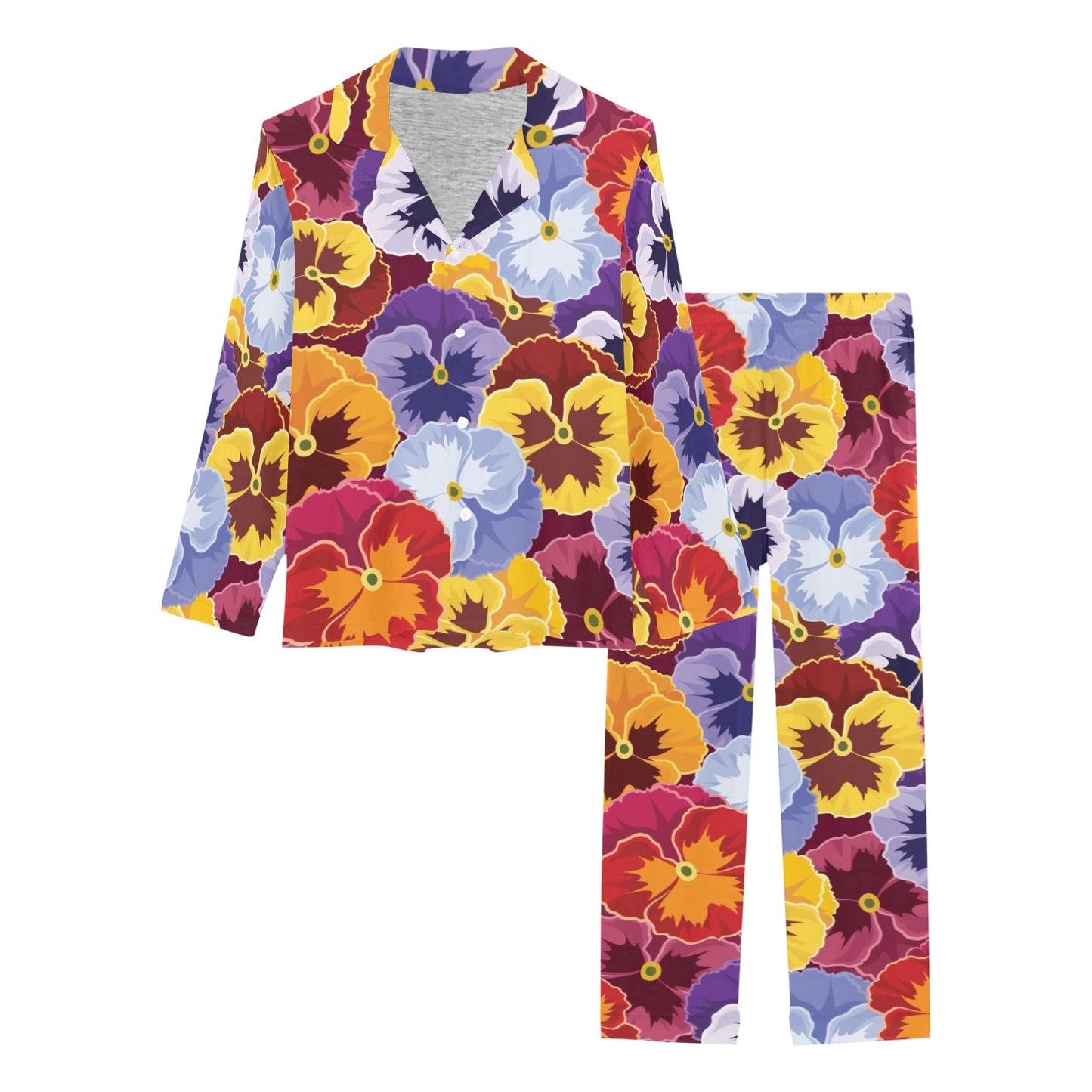 Pansy Pattern Print Design PS01 Women's Long Pajama Set