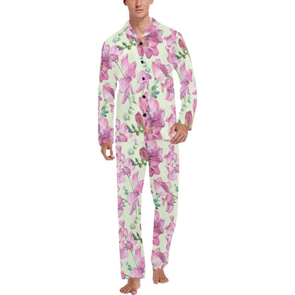 Peony Pattern Print Design PE011 Men's Long Pajama Set