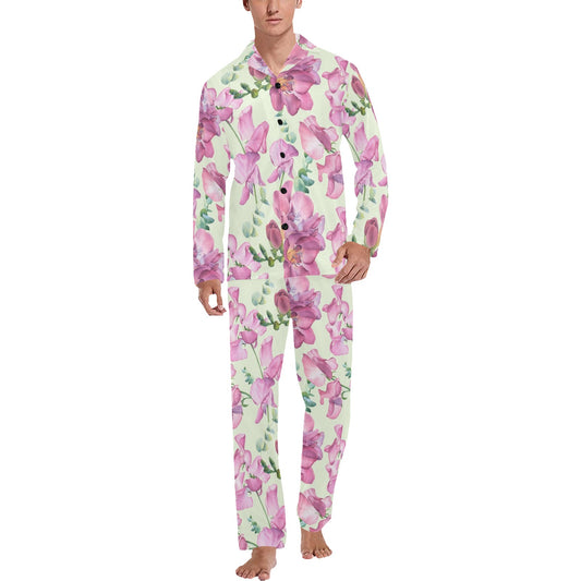 Peony Pattern Print Design PE011 Men's Long Pajama Set