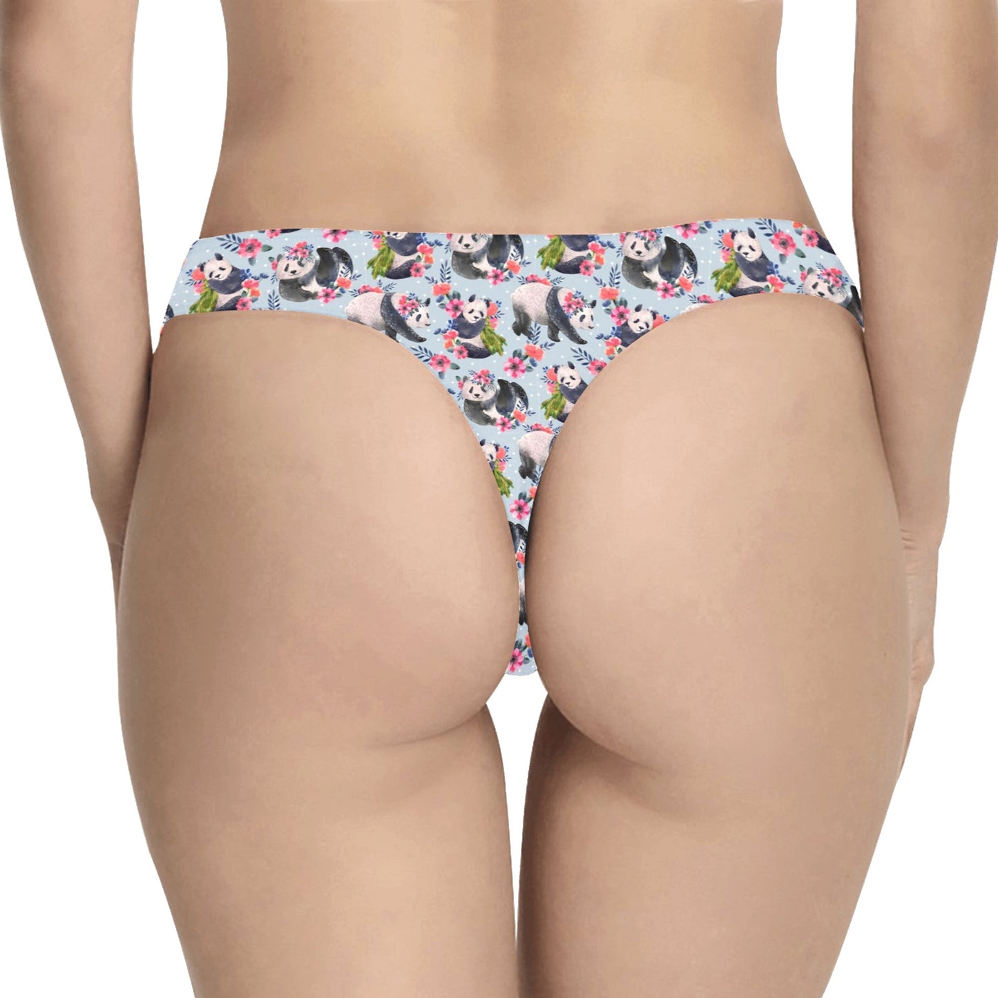 Panda Bear Flower Design Themed Print Women's Thongs