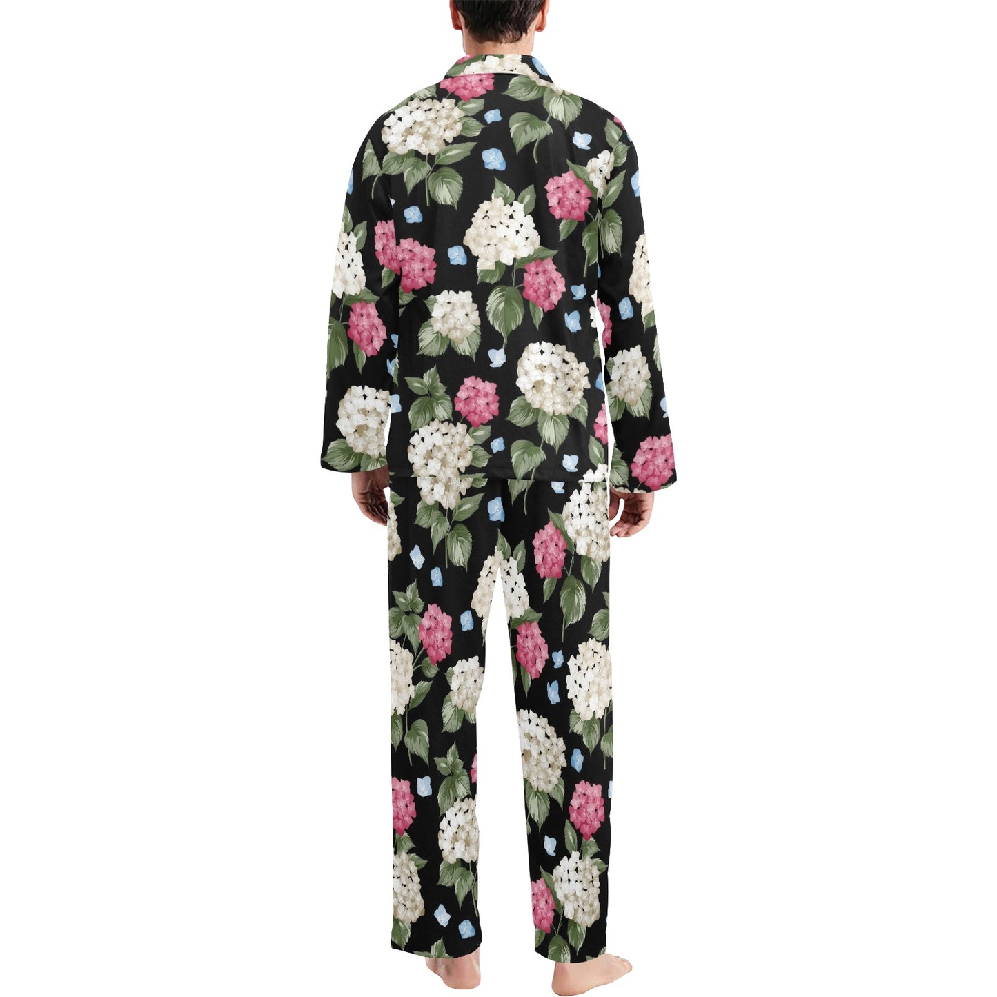 Hydrangea Pattern Print Design HD09 Men's Long Pajama Set