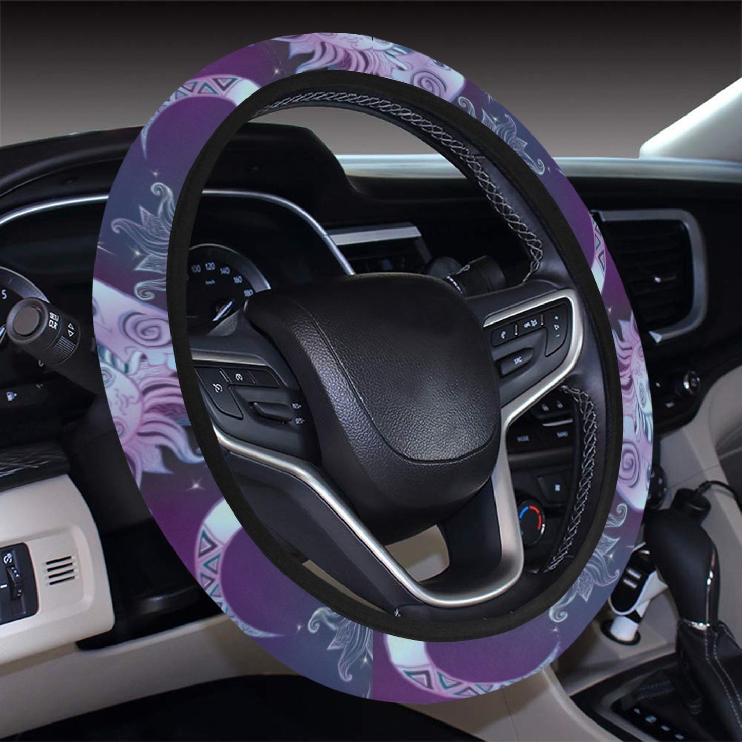 Sun Moon Print Design LKS303 Steering Wheel Cover with Elastic Edge