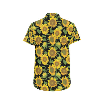 Sunflower Print Design LKS302 Men Short Sleeve Button Up Shirt